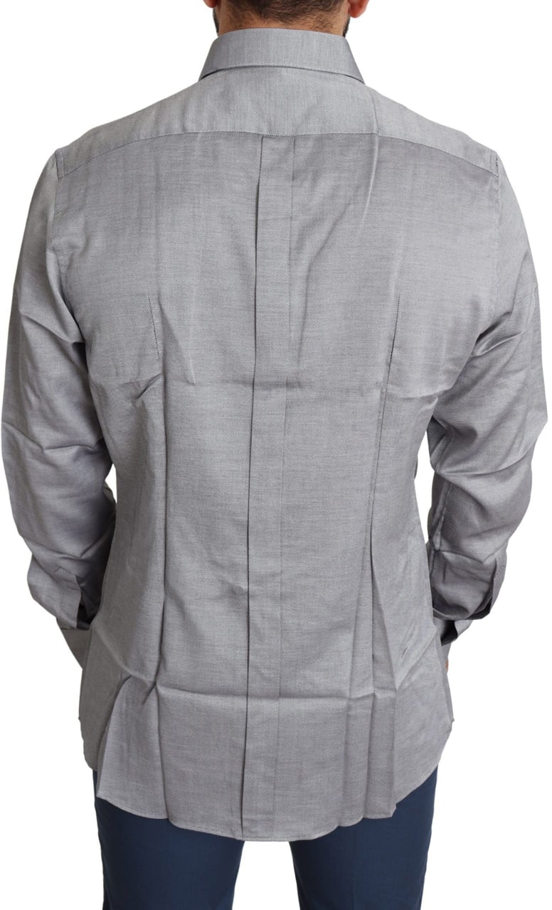 Dolce & Gabbana Gray Cotton Men Formal GOLD Dress Shirt Grijs