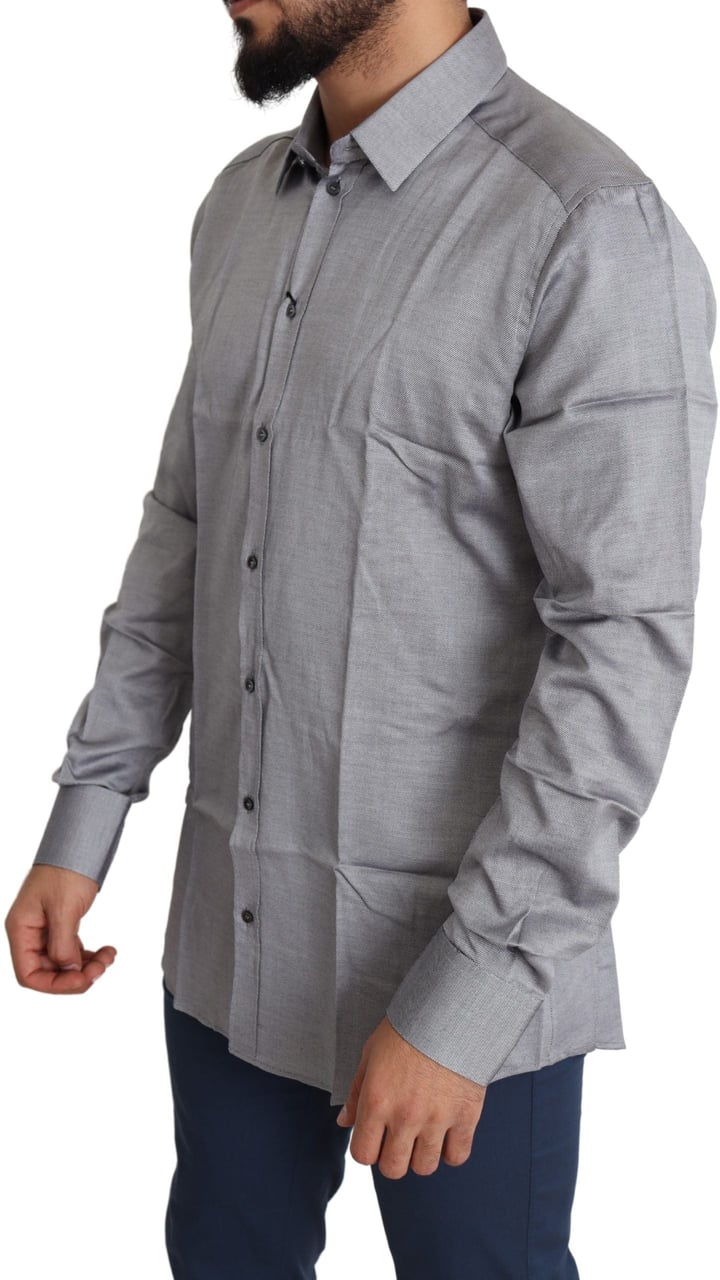 Dolce & Gabbana Gray Cotton Men Formal GOLD Dress Shirt Grijs