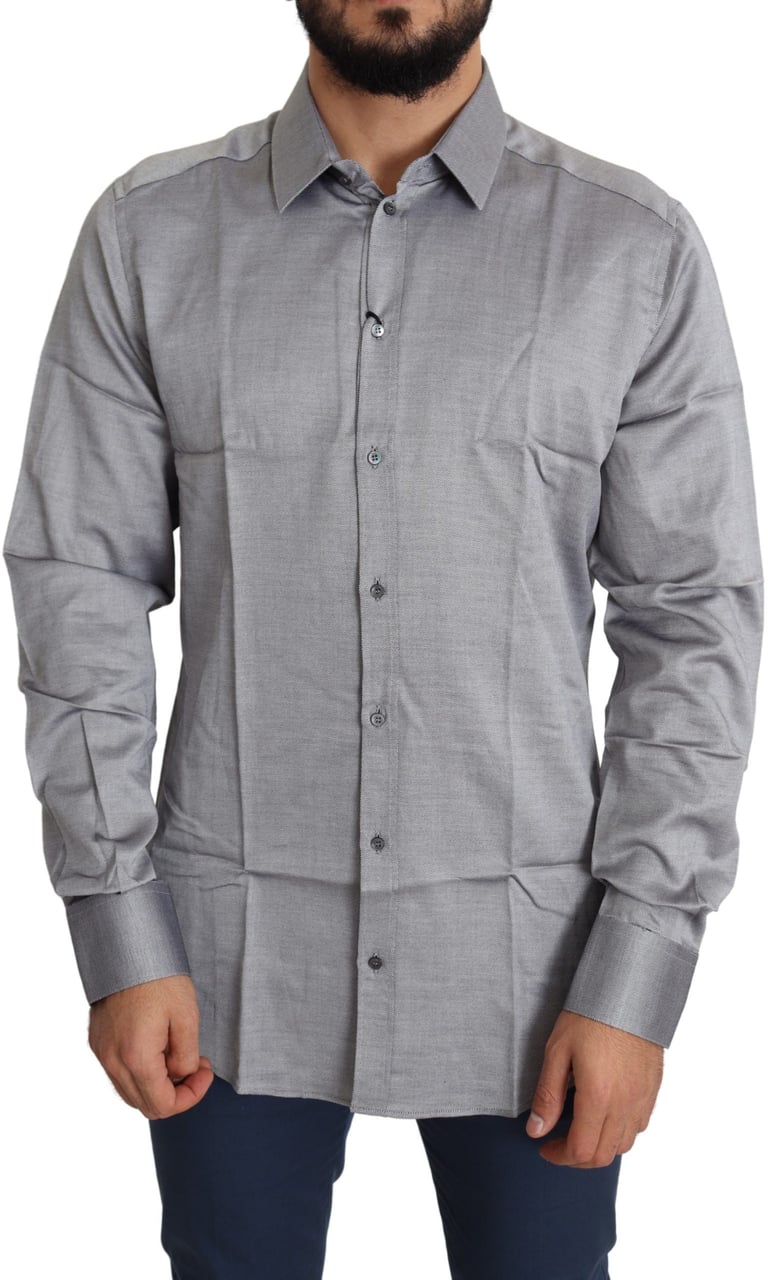 Dolce & Gabbana Gray Cotton Men Formal GOLD Dress Shirt Grijs