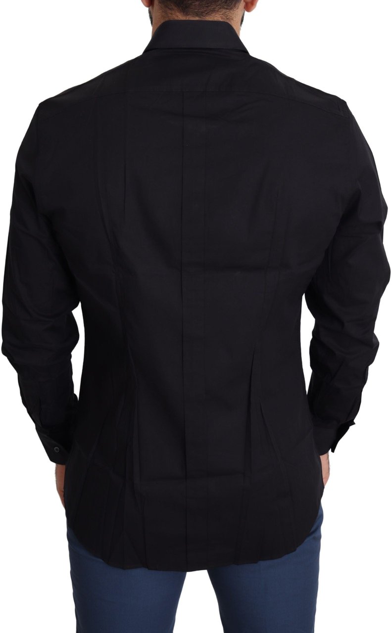 Dolce & Gabbana Black Cotton Stretch Formal GOLD Dress Shirt Zwart