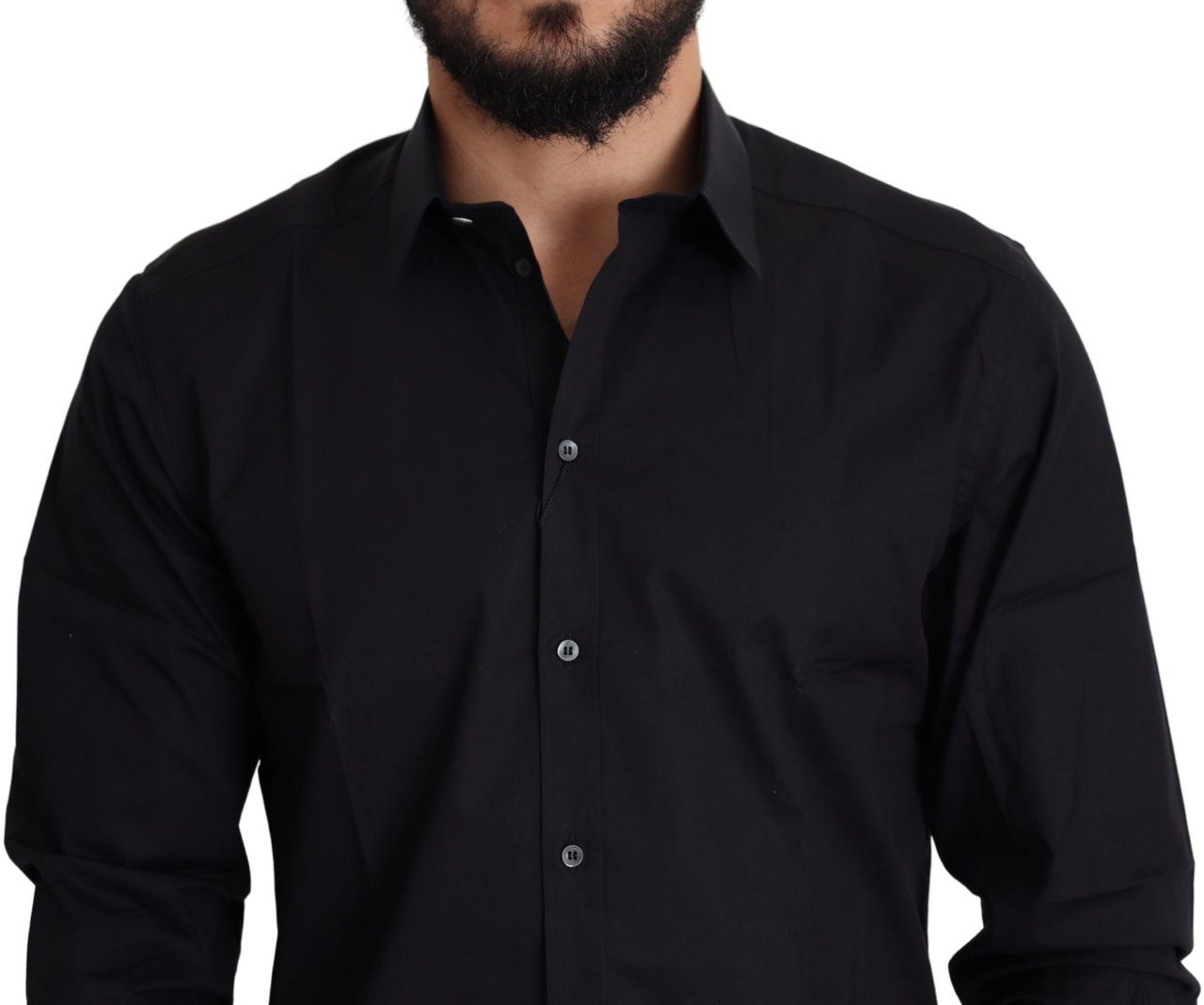Dolce & Gabbana Black Cotton Stretch Formal GOLD Dress Shirt Zwart