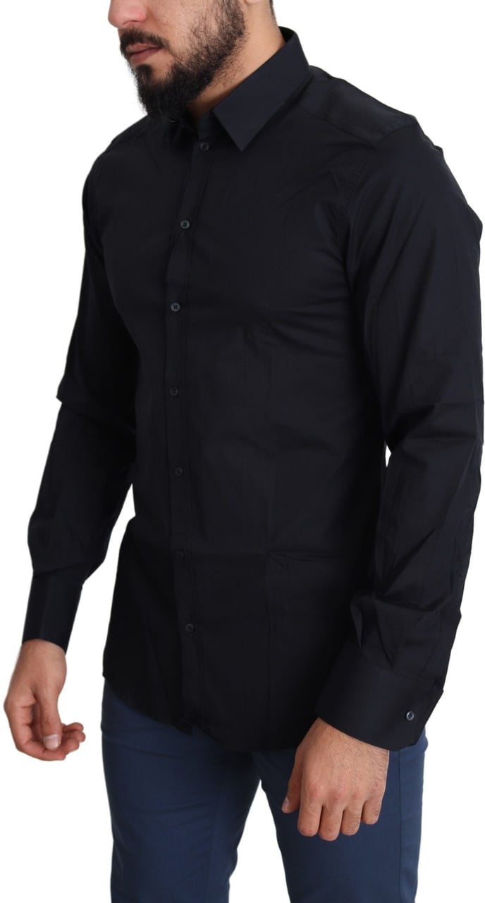 Dolce & Gabbana Blue Cotton Formal GOLD Dress Shirt Zwart