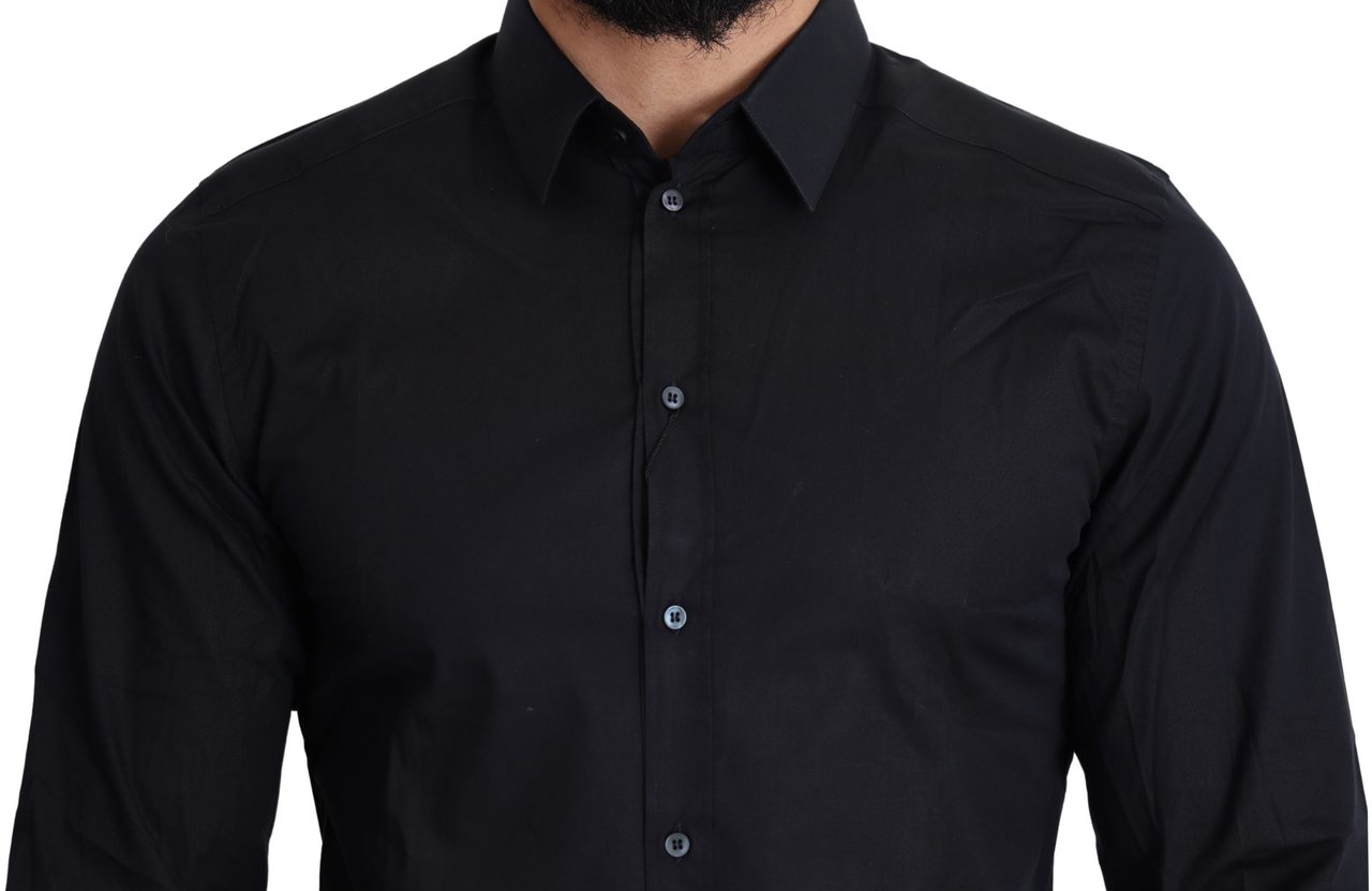 Dolce & Gabbana Blue Cotton Formal GOLD Dress Shirt Zwart