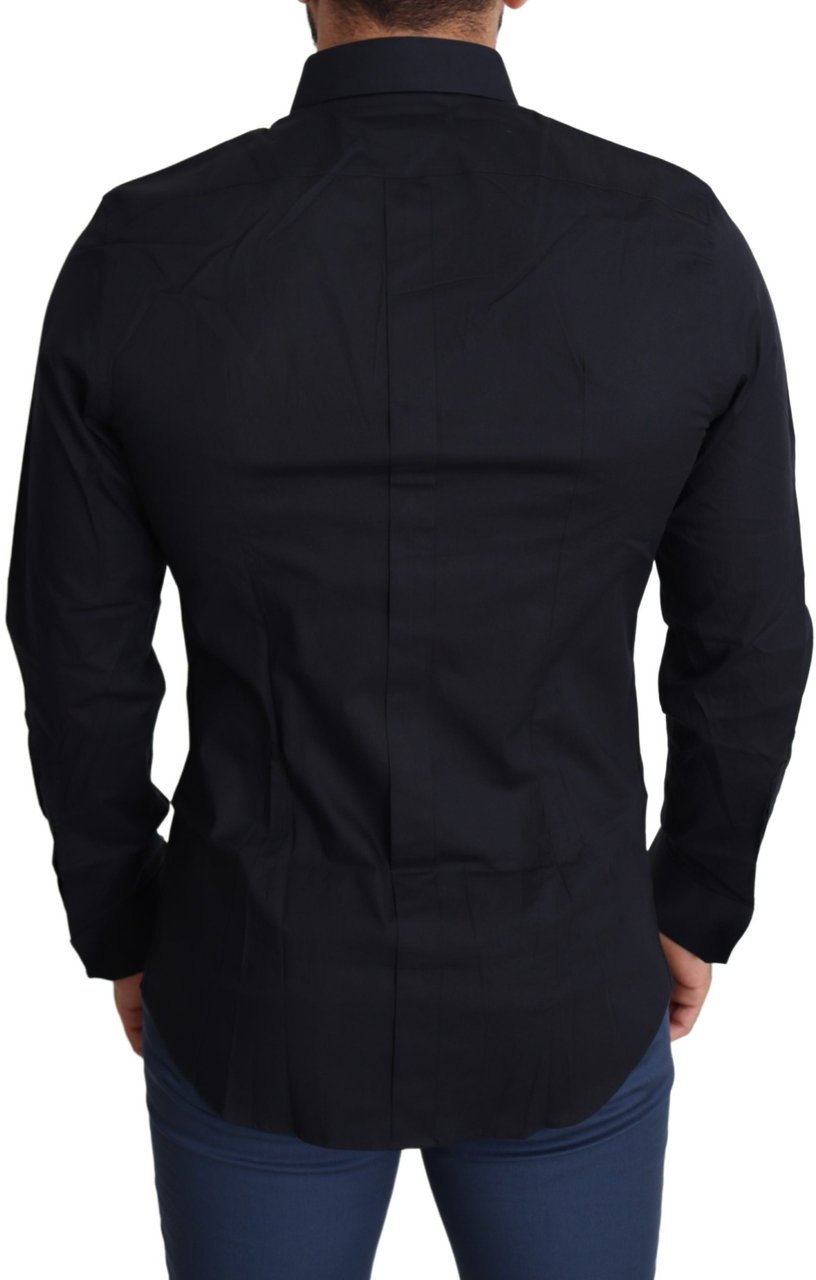 Dolce & Gabbana Blue Cotton Formal GOLD Dress Shirt Zwart
