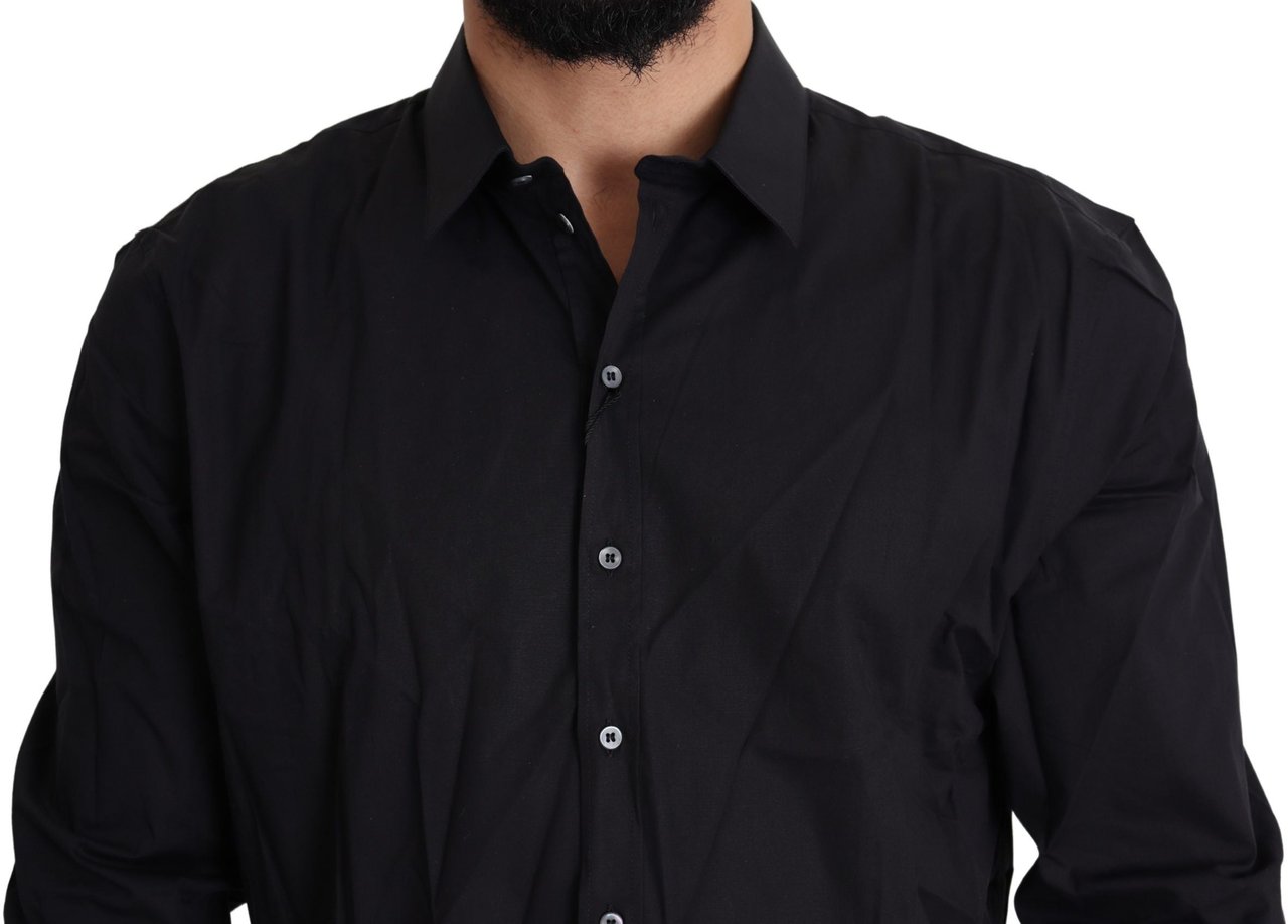 Dolce & Gabbana Black Cotton Stretch Dress SICILIA Shirt Zwart