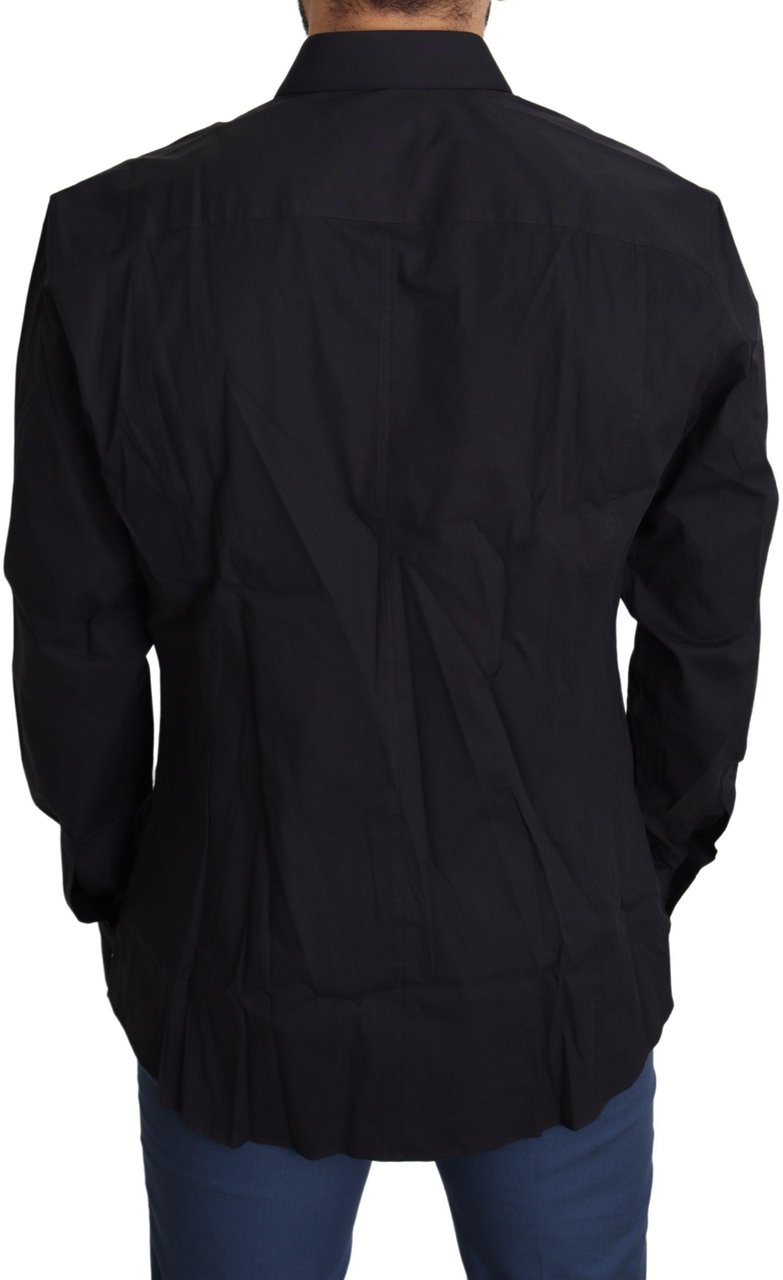 Dolce & Gabbana Black Cotton Stretch Dress SICILIA Shirt Zwart