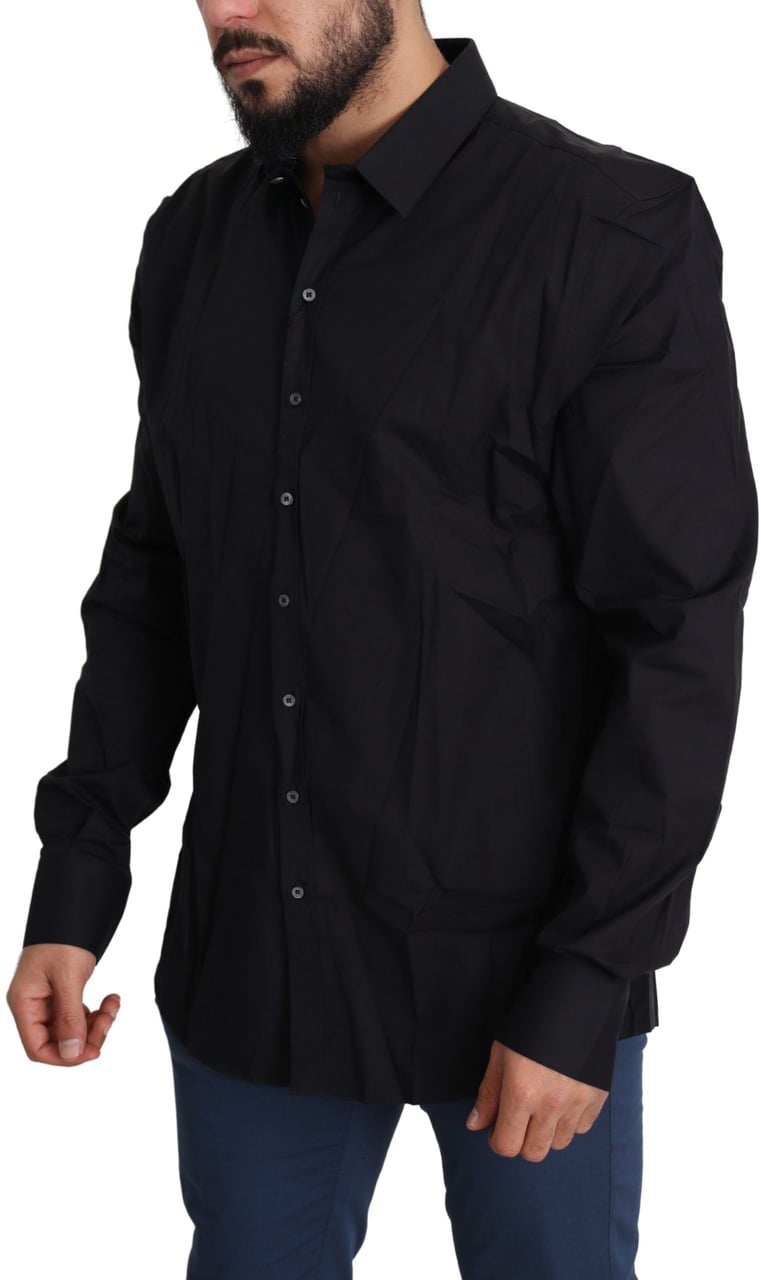 Dolce & Gabbana Black Cotton Stretch Dress SICILIA Shirt Zwart