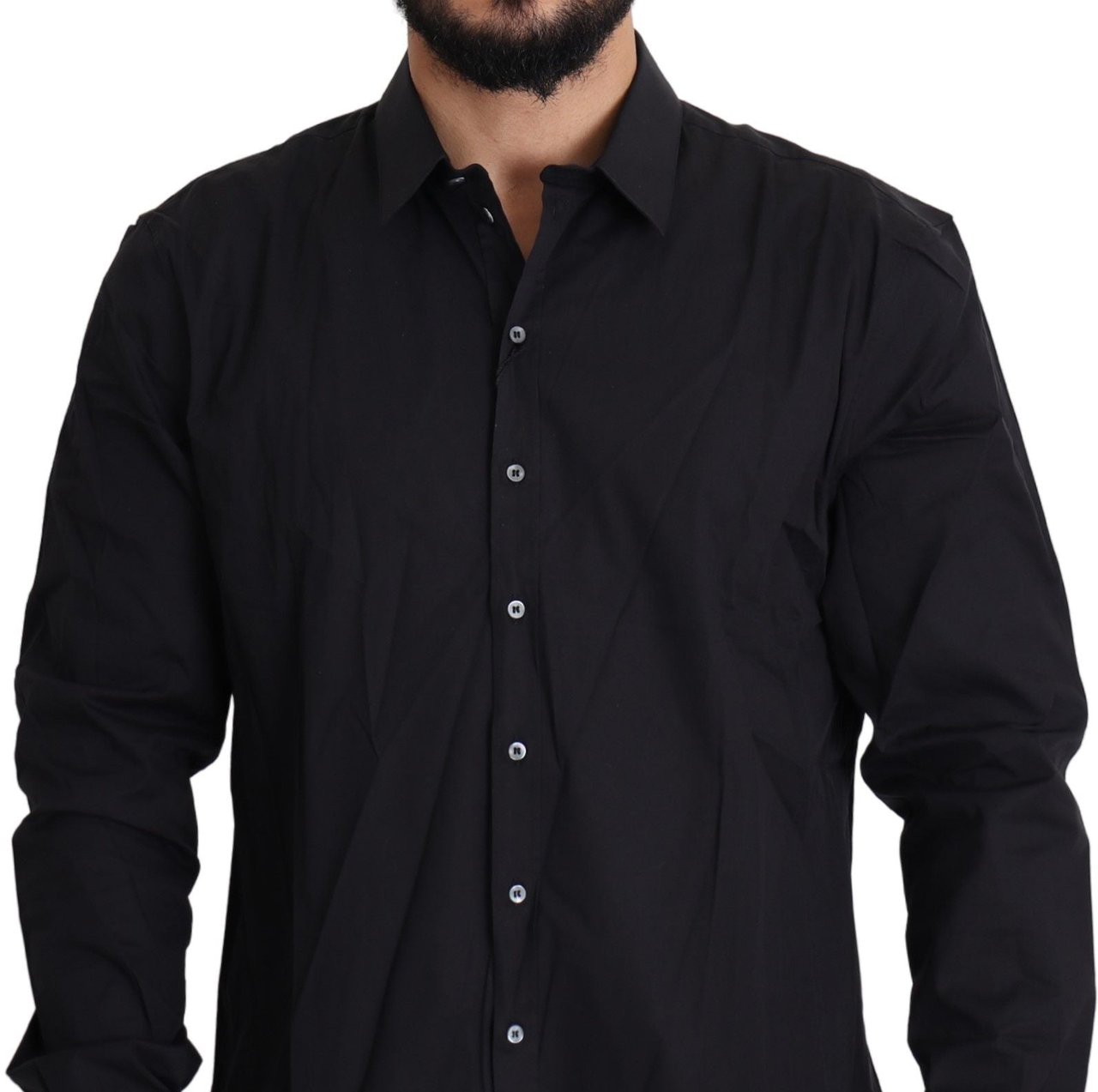 Dolce & Gabbana Black Cotton Stretch Dress SICILIA Shirt Zwart