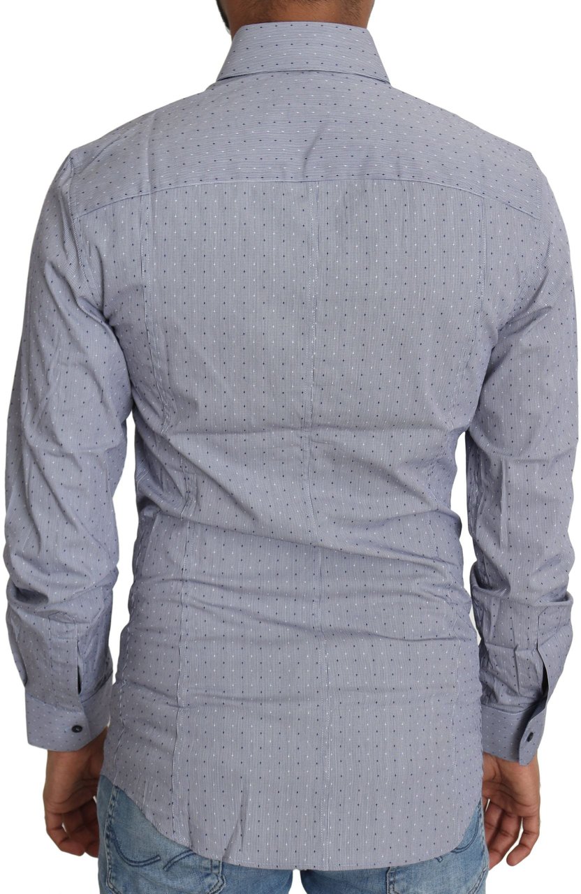Dolce & Gabbana Gray Dotted Semi Fitted Formal SICILIA Shirt Grijs