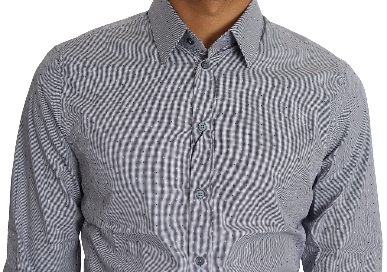 Dolce & Gabbana Gray Dotted Semi Fitted Formal SICILIA Shirt Grijs