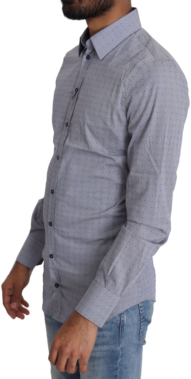 Dolce & Gabbana Gray Dotted Semi Fitted Formal SICILIA Shirt Grijs
