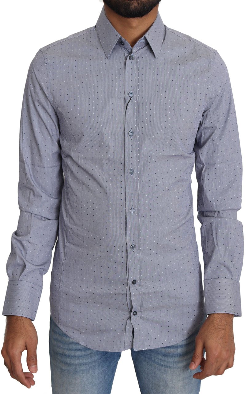 Dolce & Gabbana Gray Dotted Semi Fitted Formal SICILIA Shirt Grijs