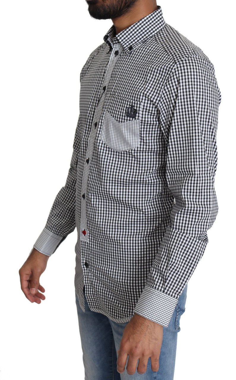 Dolce & Gabbana Black White Checkered Casual Shirt Zwart
