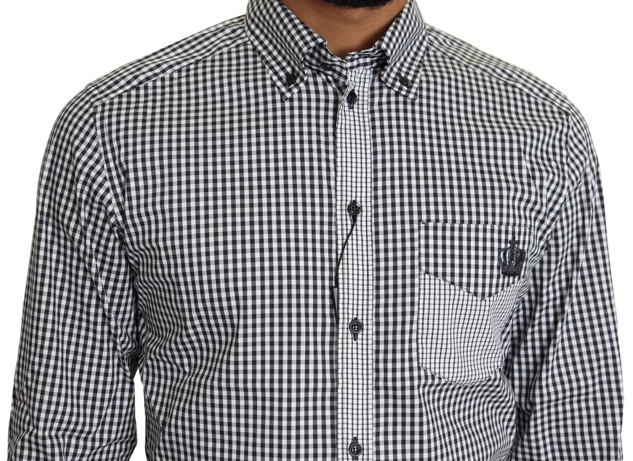 Dolce & Gabbana Black White Checkered Casual Shirt Zwart