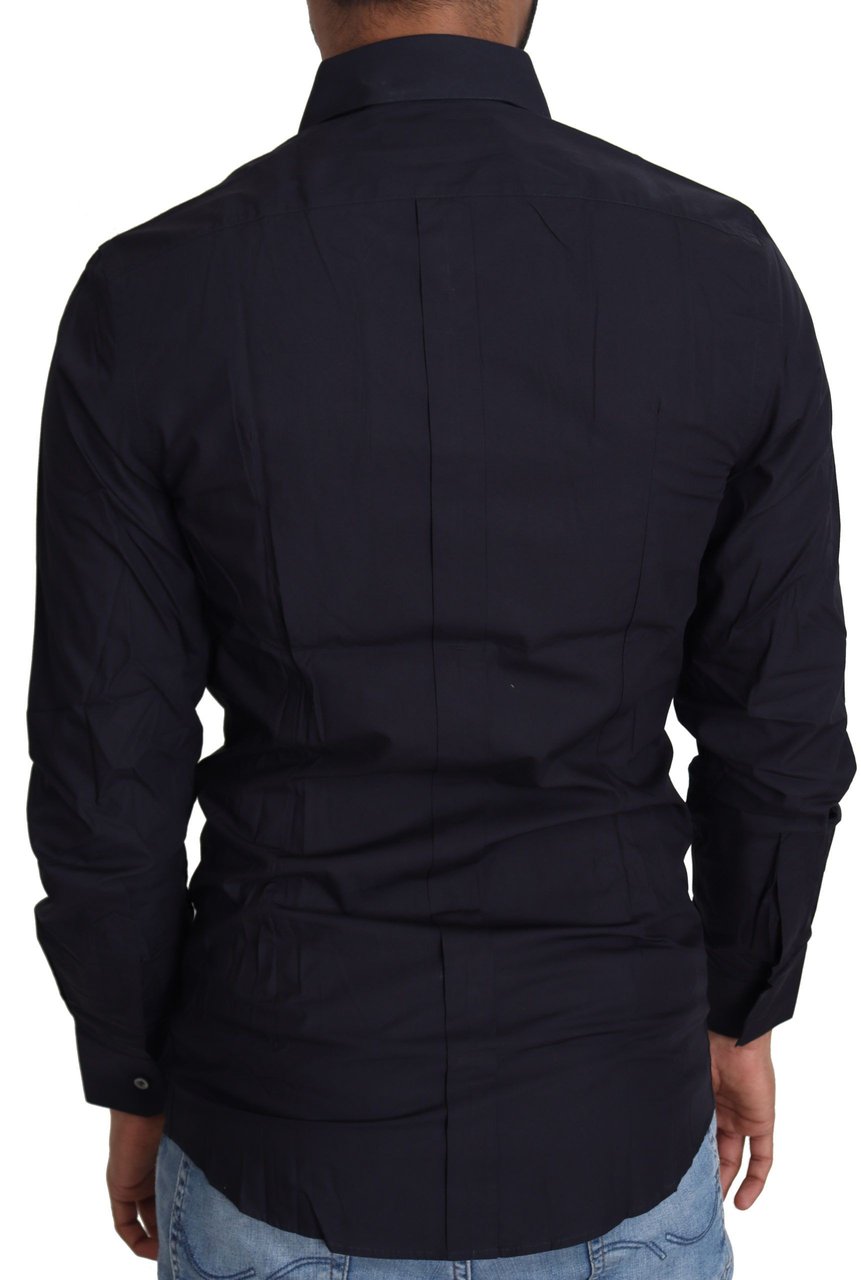 Dolce & Gabbana Navy Blue Cotton Formal Dress Shirt Zwart