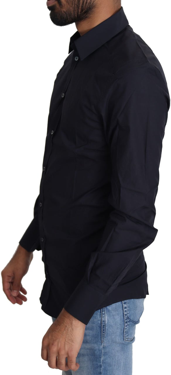 Dolce & Gabbana Navy Blue Cotton Formal Dress Shirt Zwart