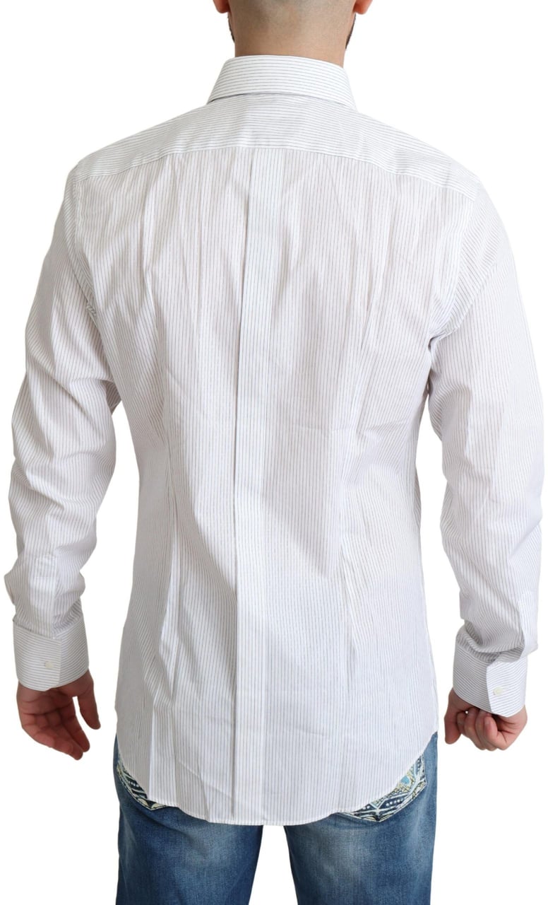 Dolce & Gabbana White Stripes Cotton Formal Dress Shirt Wit