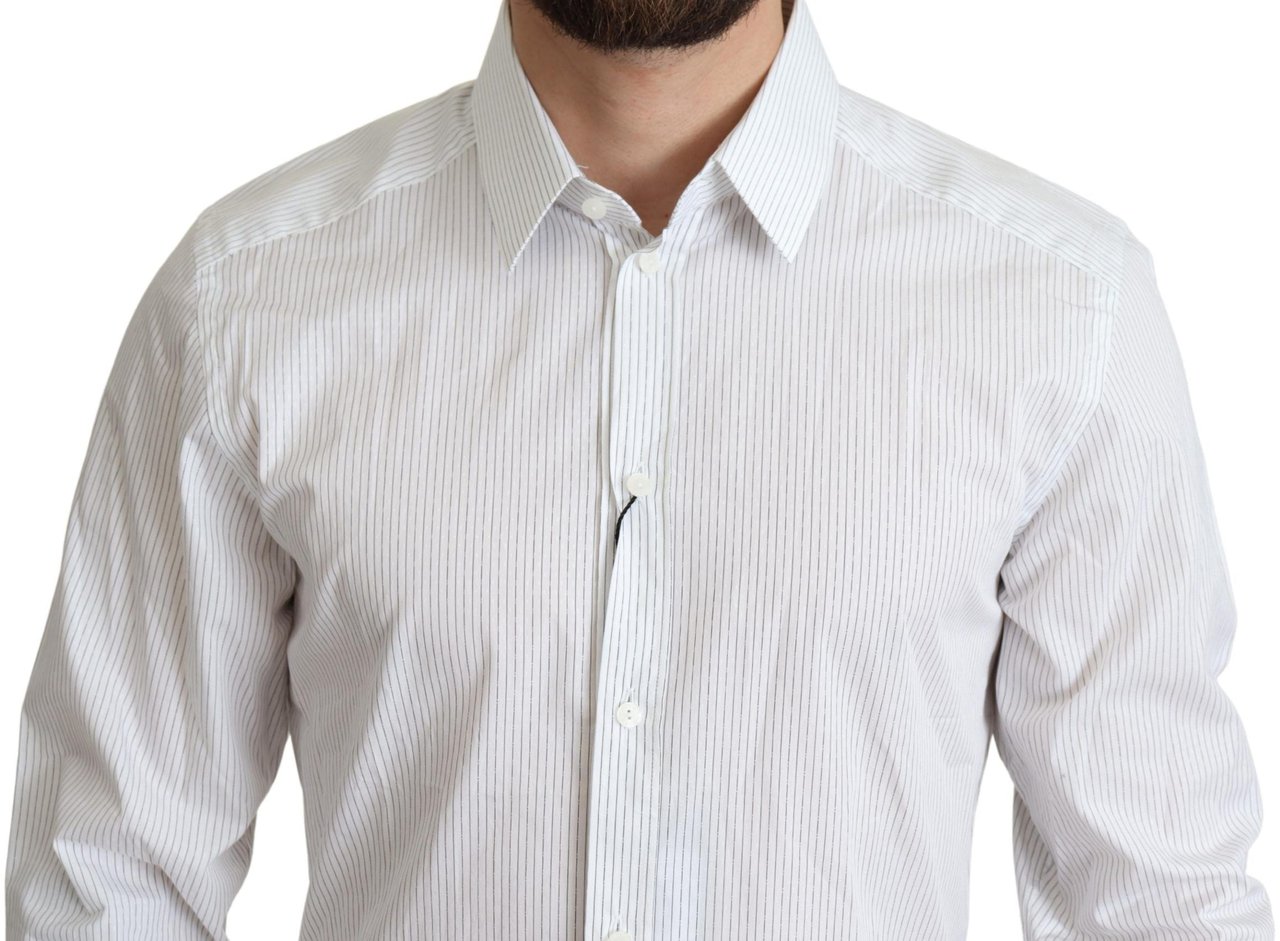 Dolce & Gabbana White Stripes Cotton Formal Dress Shirt Wit