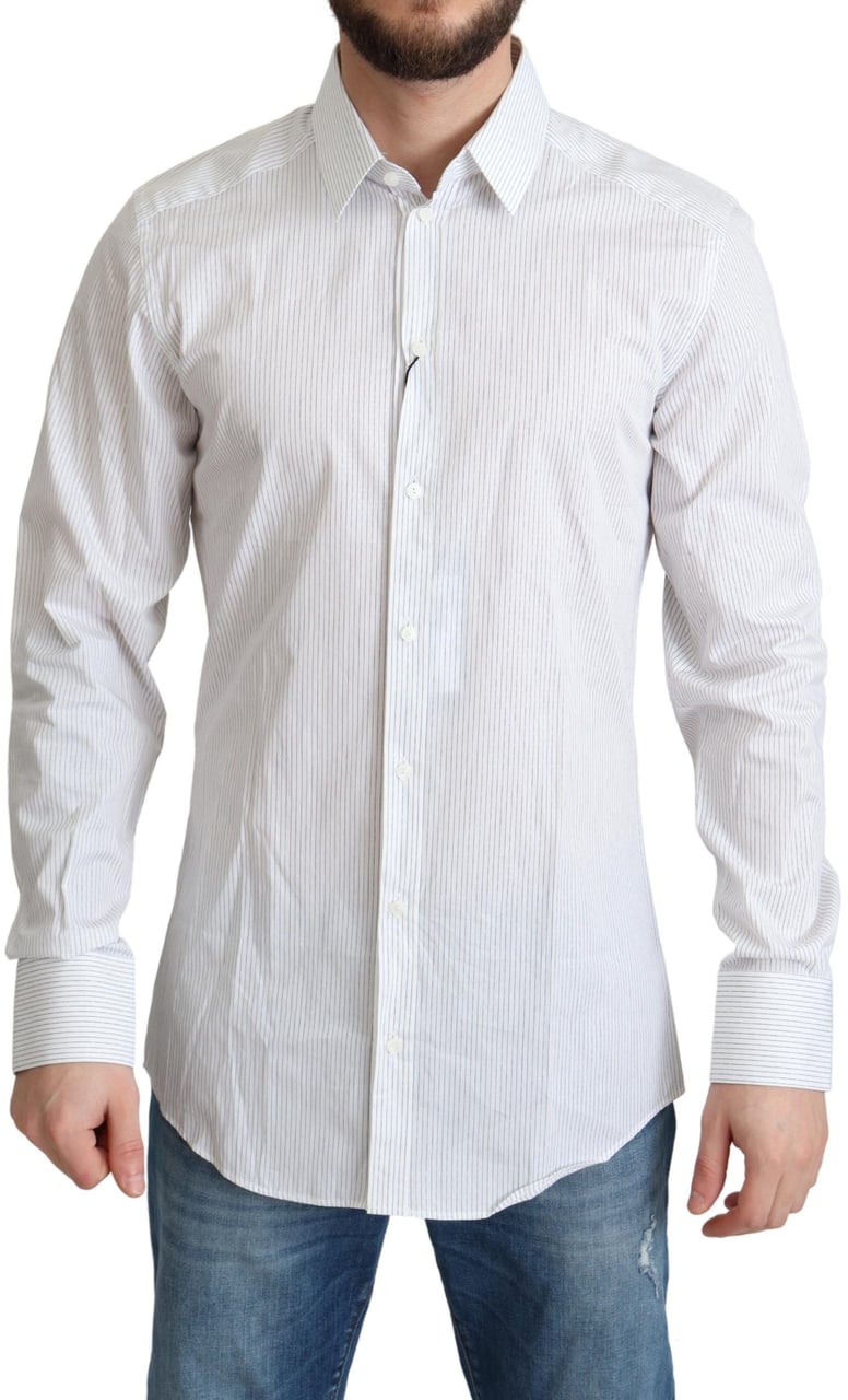 Dolce & Gabbana White Stripes Cotton Formal Dress Shirt Wit