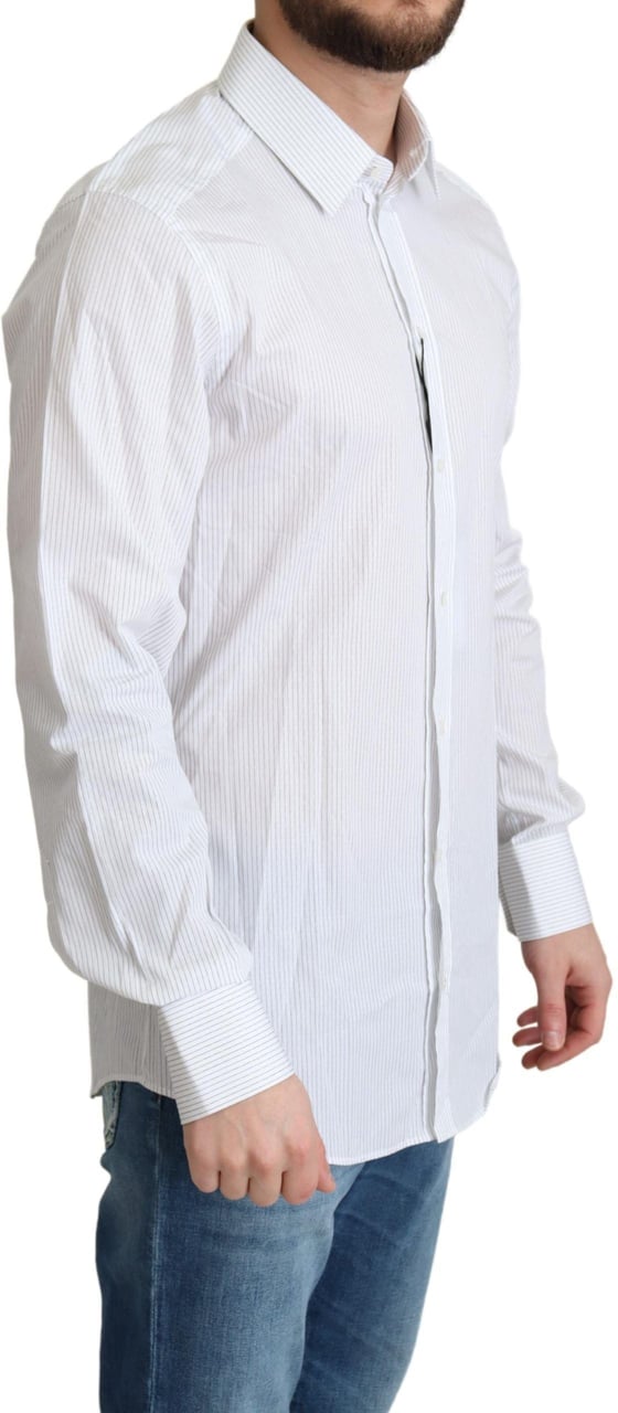 Dolce & Gabbana White Stripes Cotton Formal Dress Shirt Wit
