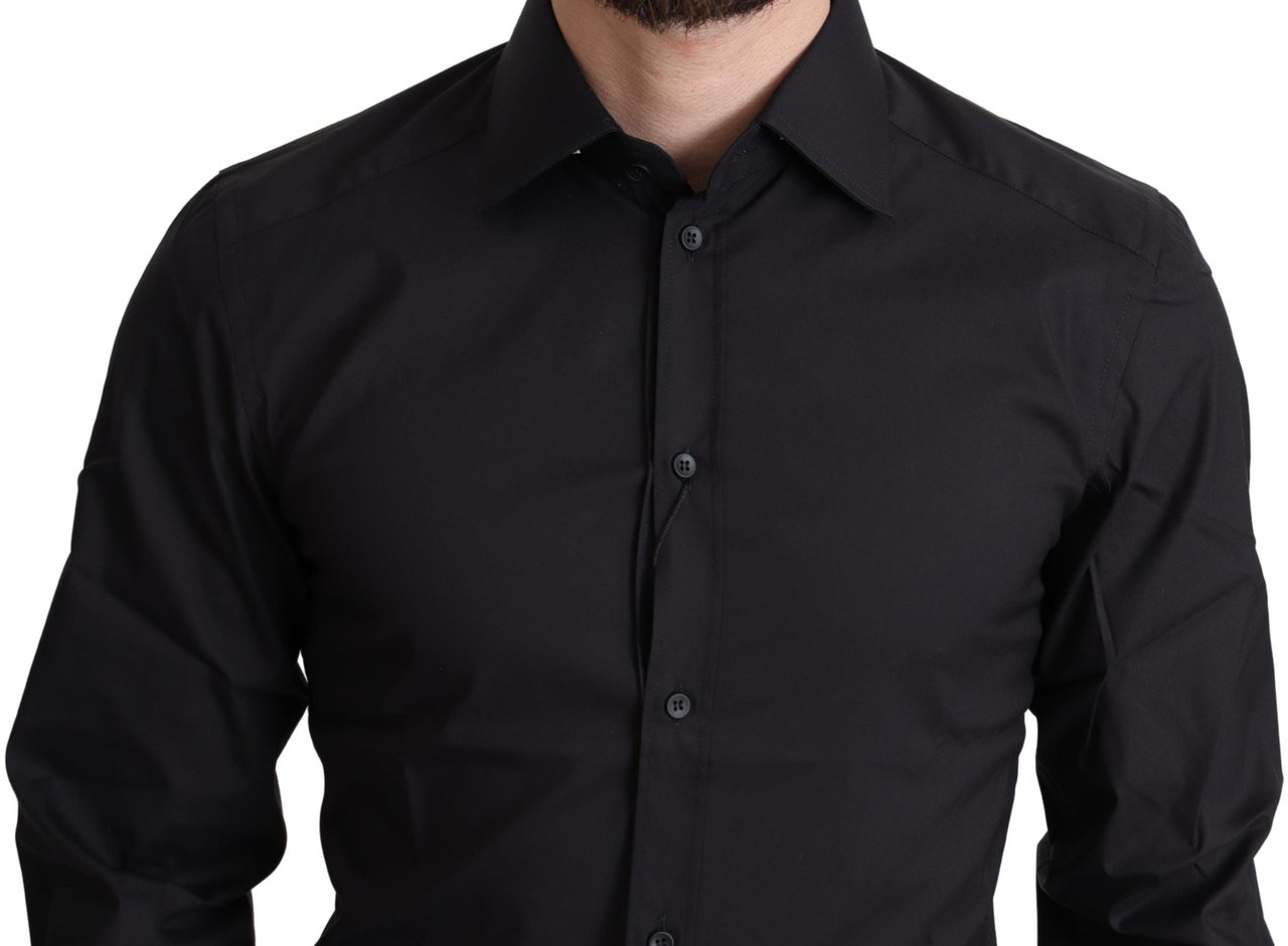 Dolce & Gabbana Black Cotton Blend Formal Dress Shirt Zwart