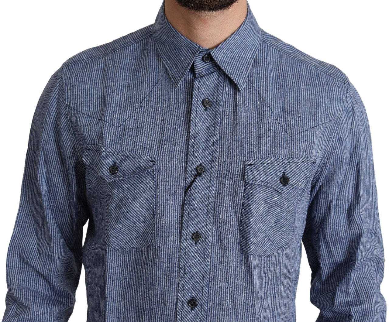 Dolce & Gabbana Blue Stripes Men Casual Button Down Shirt Blauw