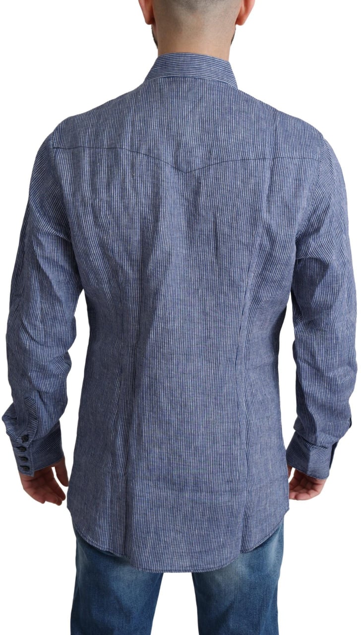 Dolce & Gabbana Blue Stripes Men Casual Button Down Shirt Blauw
