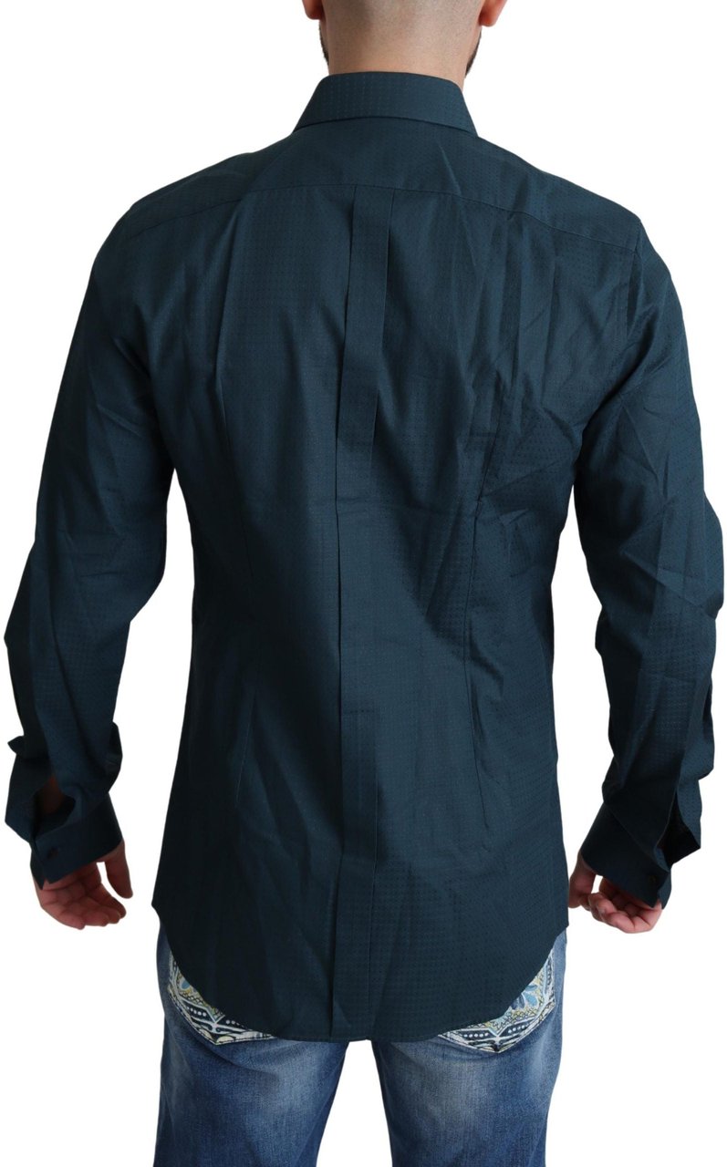 Dolce & Gabbana Blue Placket Cotton Dress Formal Shirt Blauw