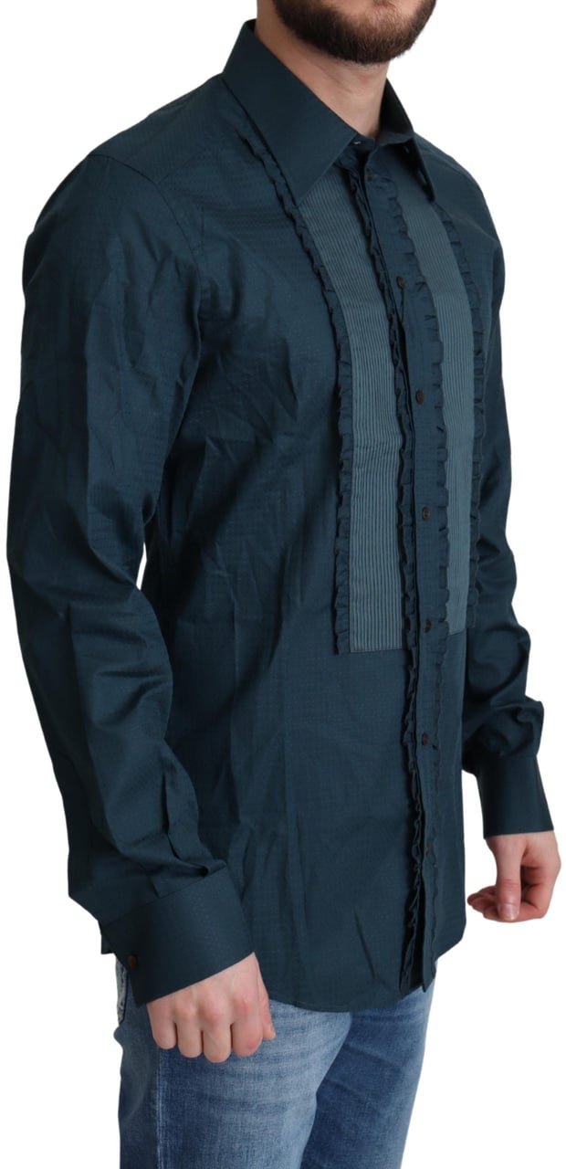 Dolce & Gabbana Blue Placket Cotton Dress Formal Shirt Blauw