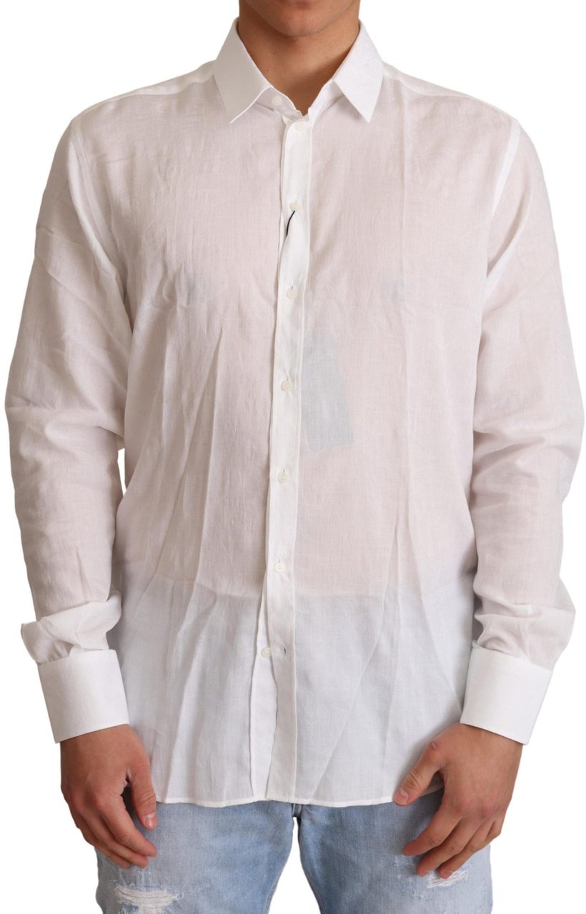 Dolce & Gabbana White Cotton Floral Pattern MARTINI Shirt Wit