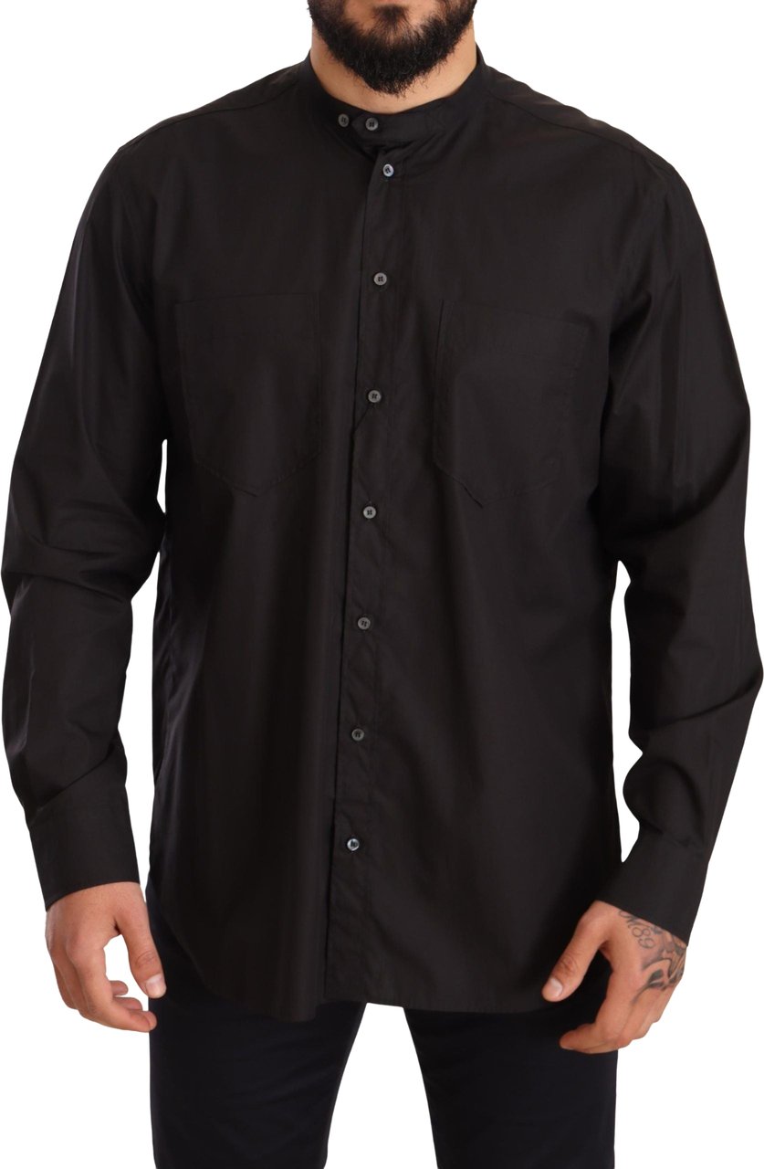 Dolce & Gabbana Black 100% Cotton Formal Dress Top Shirt Zwart