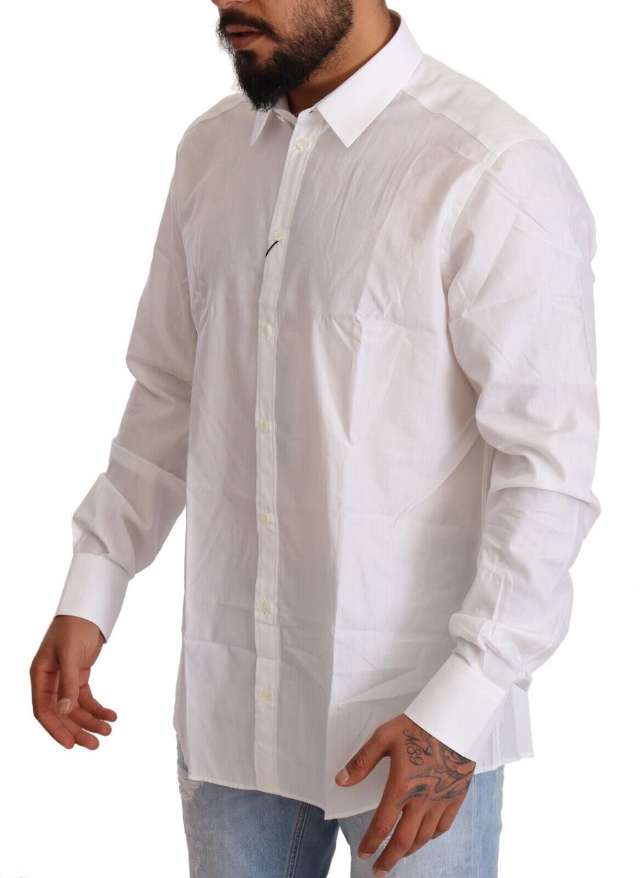 Dolce & Gabbana White Cotton Slim Fit Men MARTINI Shirt Wit