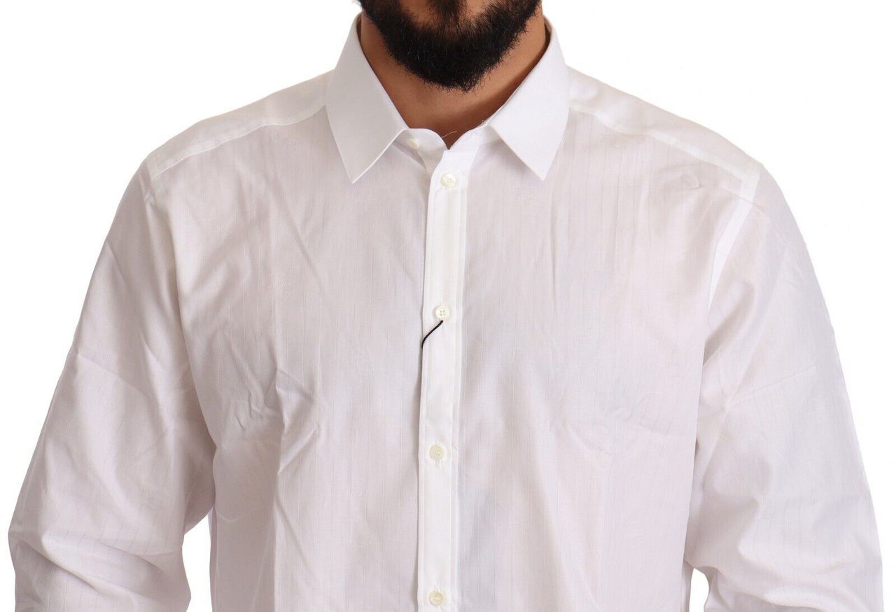 Dolce & Gabbana White Cotton Slim Fit Men MARTINI Shirt Wit