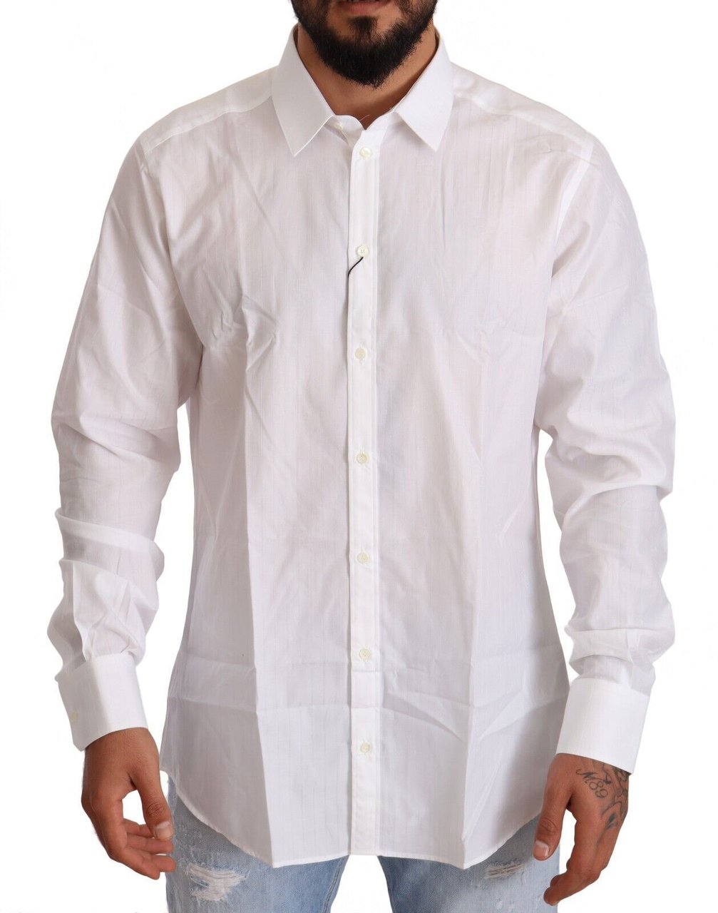 Dolce & Gabbana White Cotton Slim Fit Men MARTINI Shirt Wit