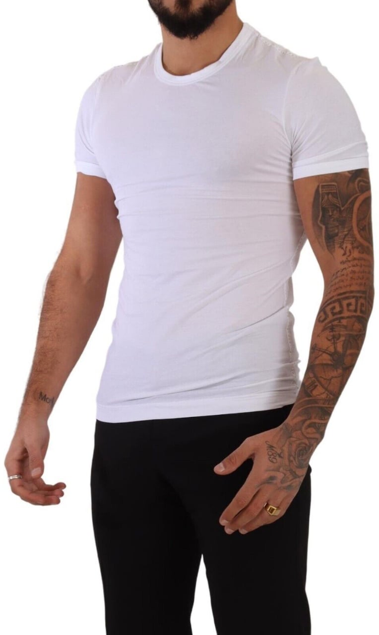 Dolce & Gabbana White Round Neck Cotton Stretch T-shirt Underwear Zwart