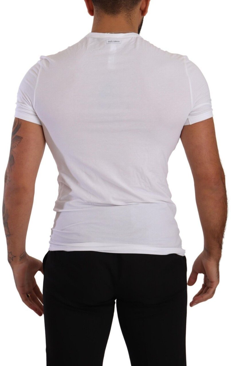 Dolce & Gabbana White Round Neck Cotton Stretch T-shirt Underwear Zwart