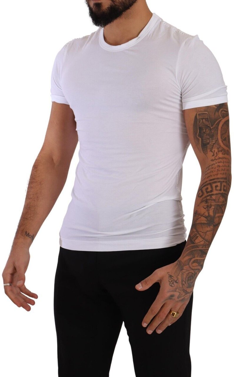 Dolce & Gabbana White Round Neck Cotton Stretch T-shirt Underwear Zwart