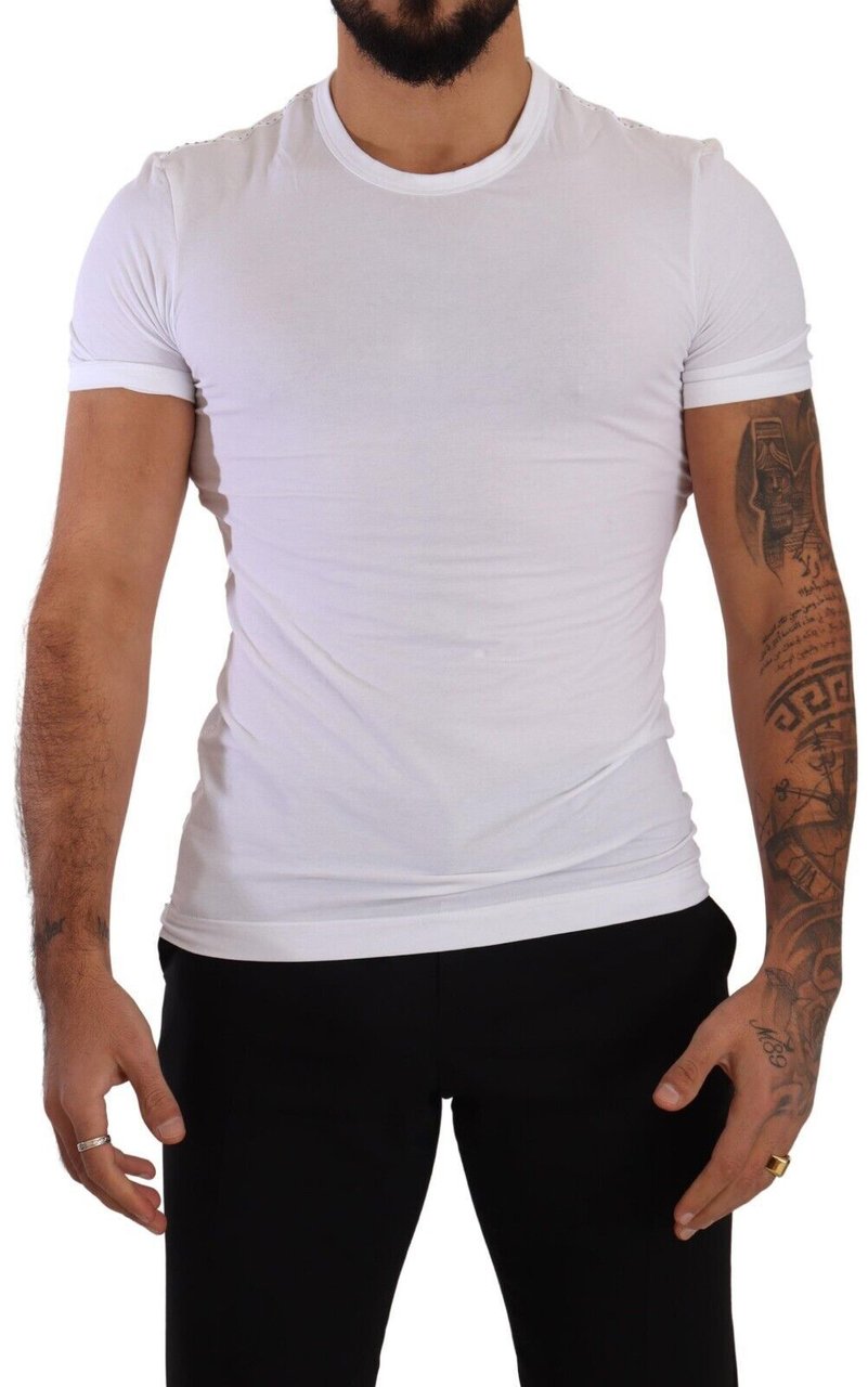 Dolce & Gabbana White Round Neck Cotton Stretch T-shirt Underwear Zwart