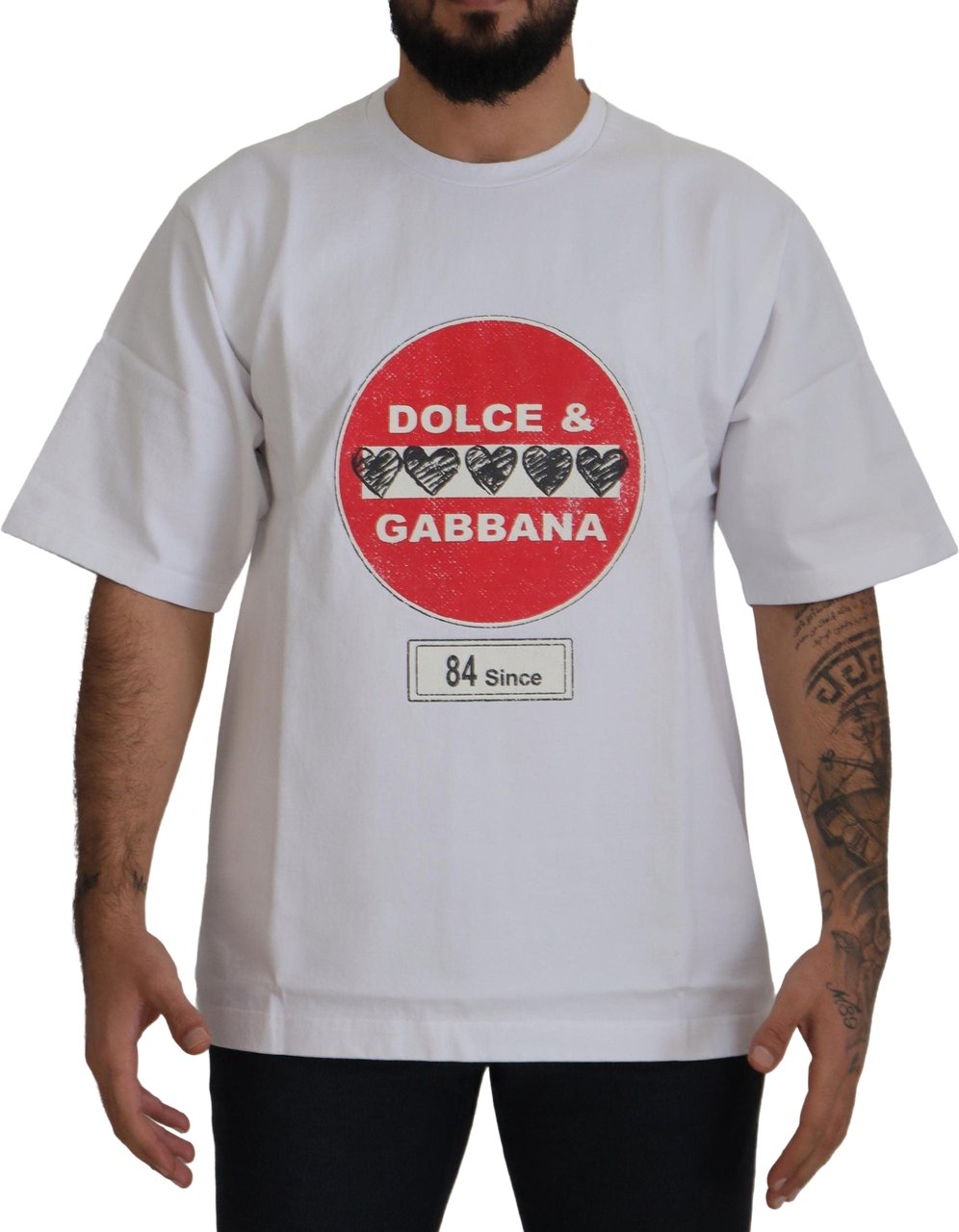 Dolce & Gabbana White Amor Heart Cotton Crewneck T-shirt Wit