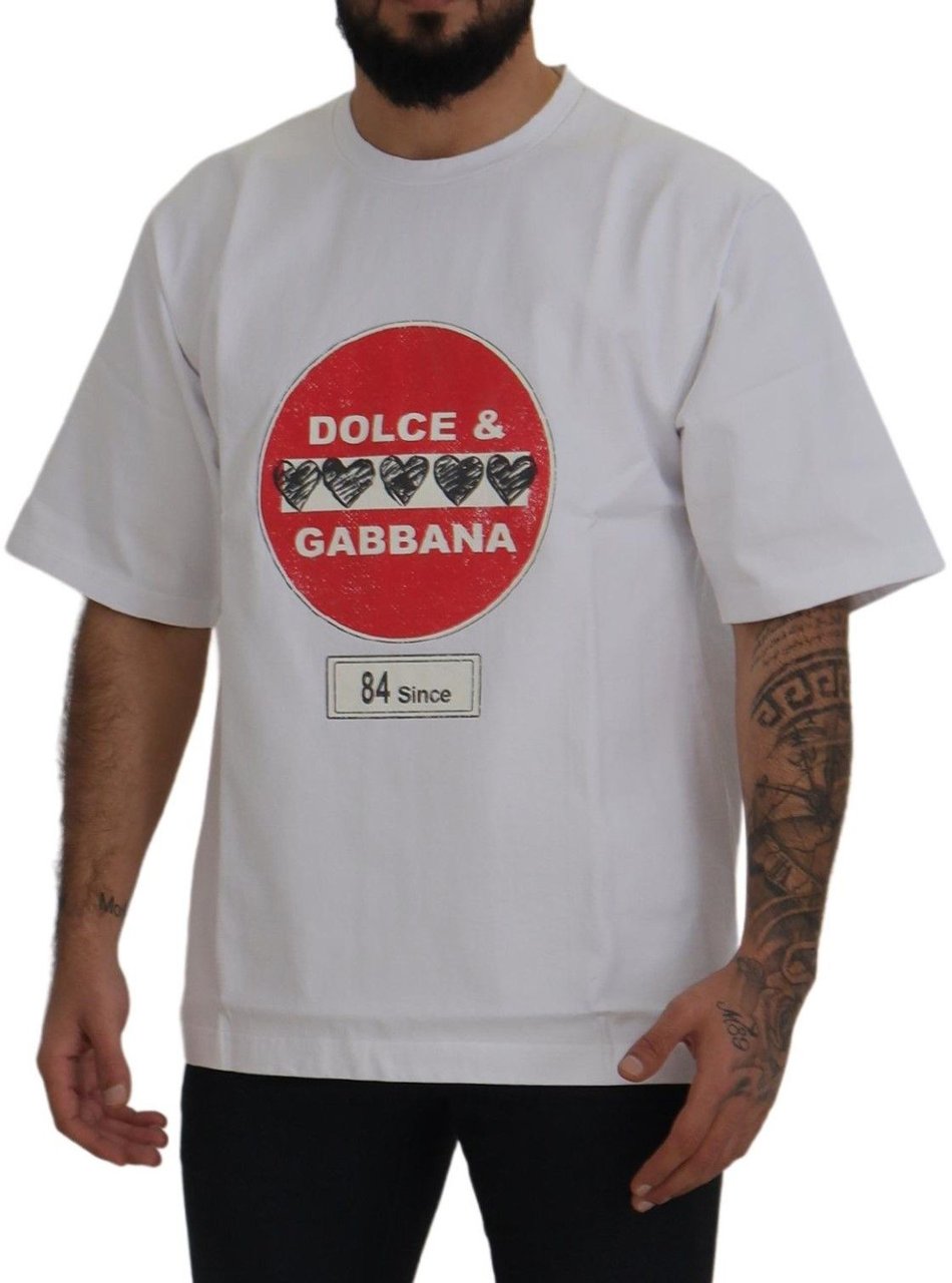 Dolce & Gabbana White Amor Heart Cotton Crewneck T-shirt Wit