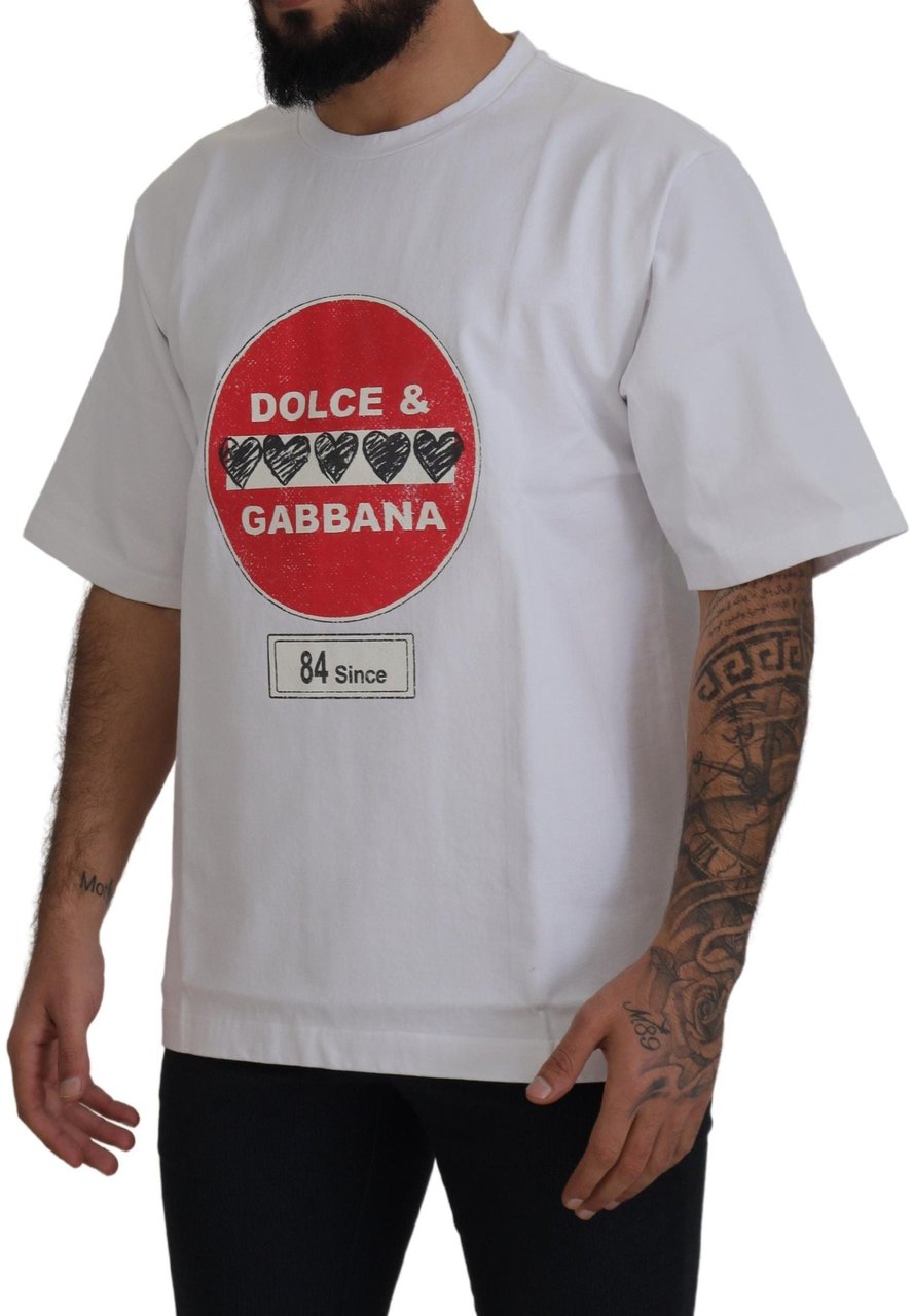 Dolce & Gabbana White Amor Heart Cotton Crewneck T-shirt Wit