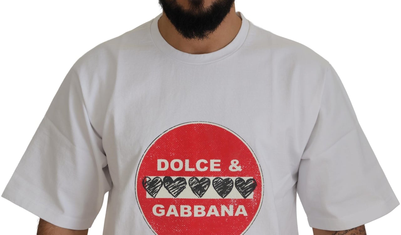 Dolce & Gabbana White Amor Heart Cotton Crewneck T-shirt Wit