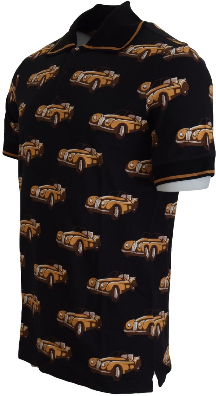 Dolce & Gabbana Black Car Print Short Sleeve Polo T-shirt Zwart