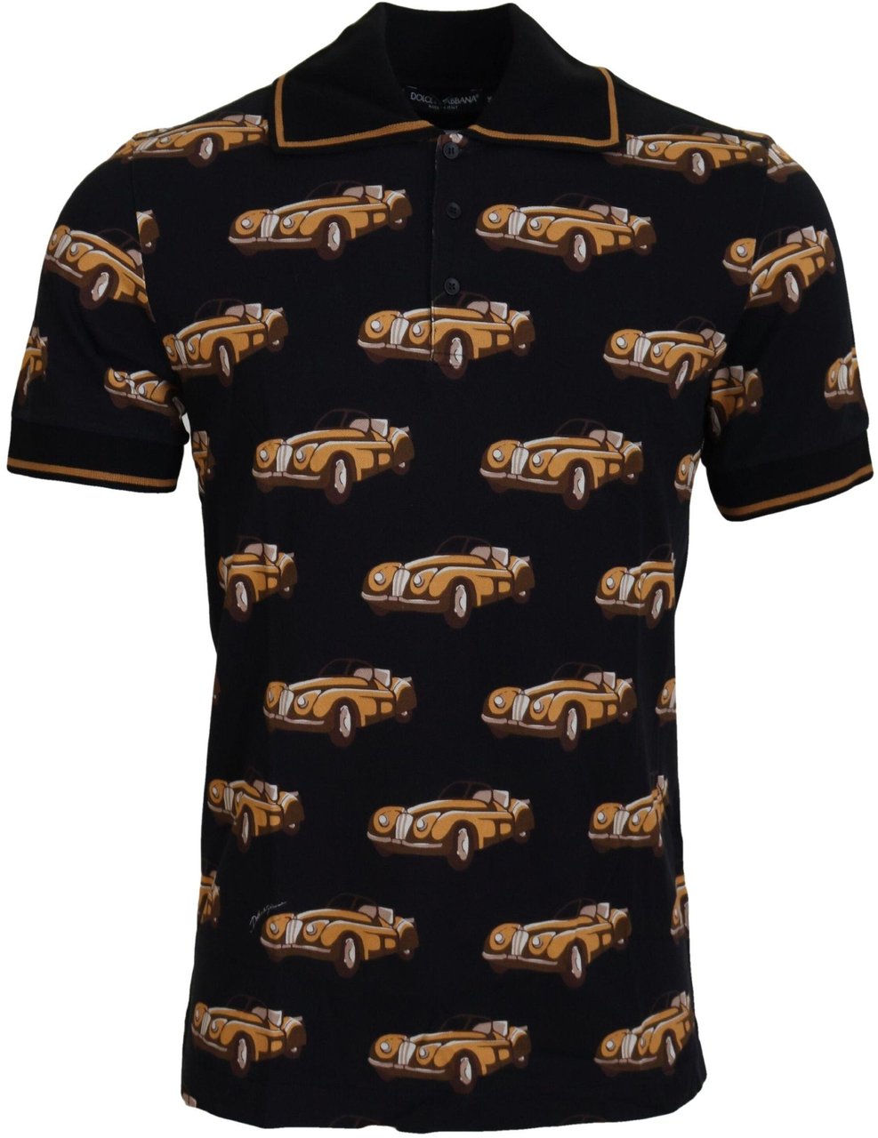 Dolce & Gabbana Black Car Print Short Sleeve Polo T-shirt Zwart