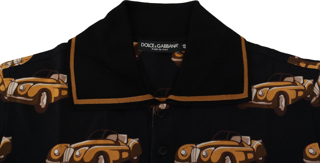 Dolce & Gabbana Black Car Print Short Sleeve Polo T-shirt Zwart