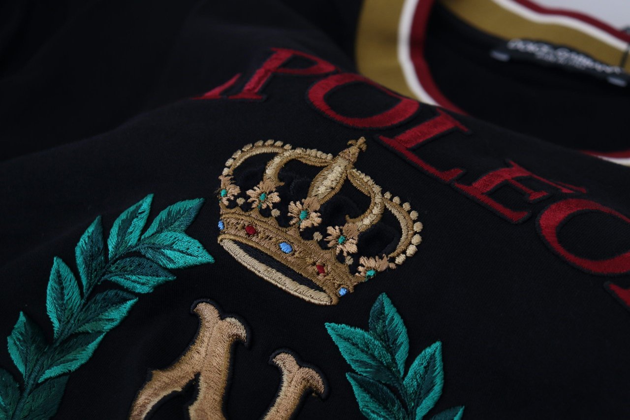 Dolce & Gabbana Black Cotton Embroidered Crewneck T-shirt Zwart