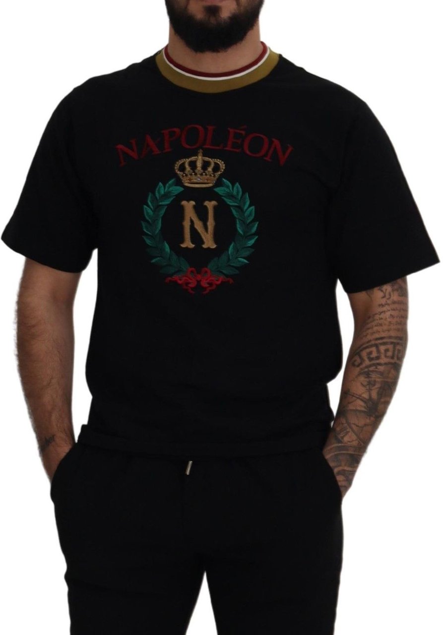 Dolce & Gabbana Black Cotton Embroidered Crewneck T-shirt Zwart