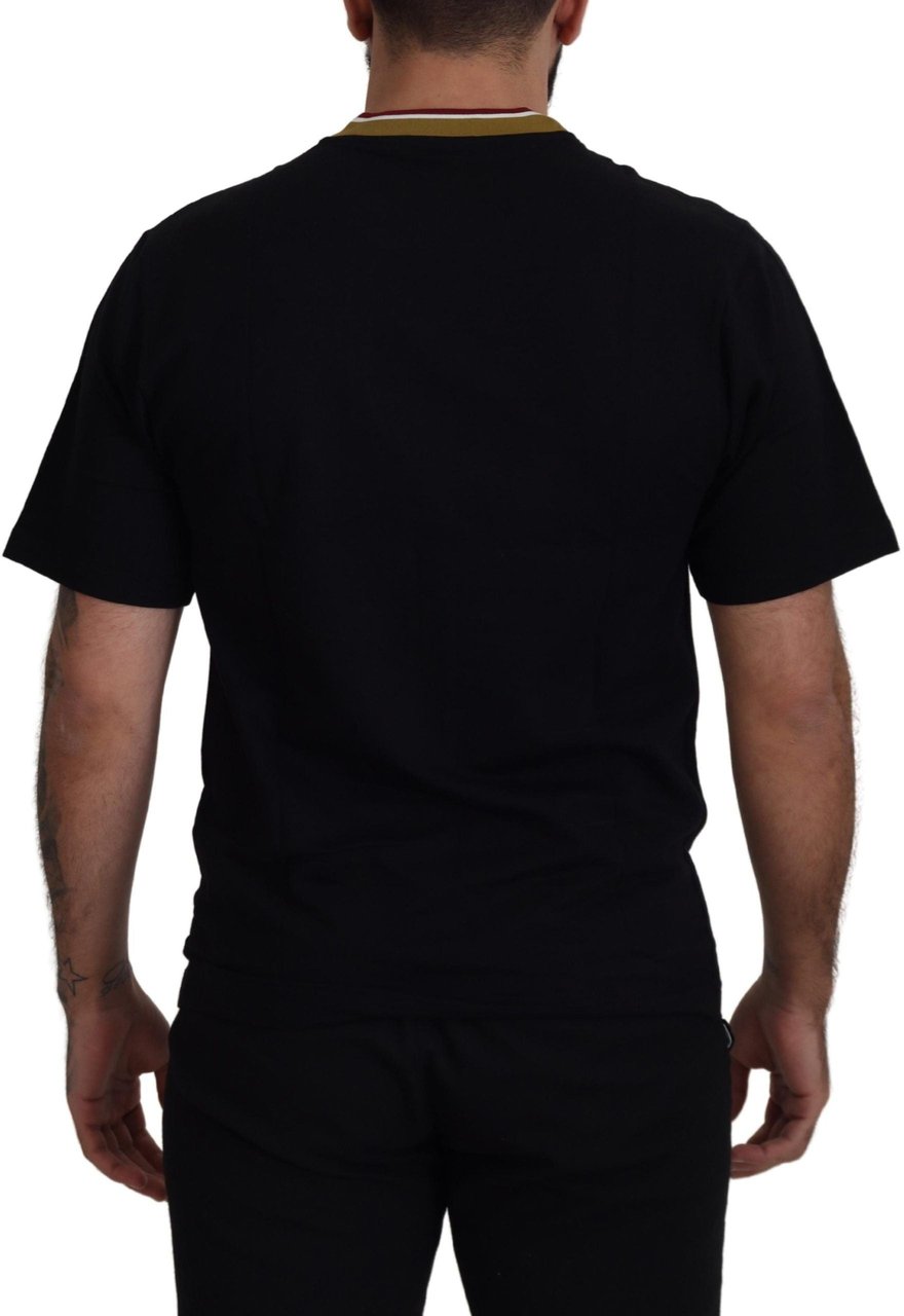 Dolce & Gabbana Black Cotton Embroidered Crewneck T-shirt Zwart