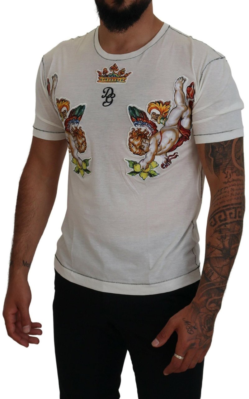 Dolce & Gabbana White Printed Short Sleeves Men T-shirt Wit
