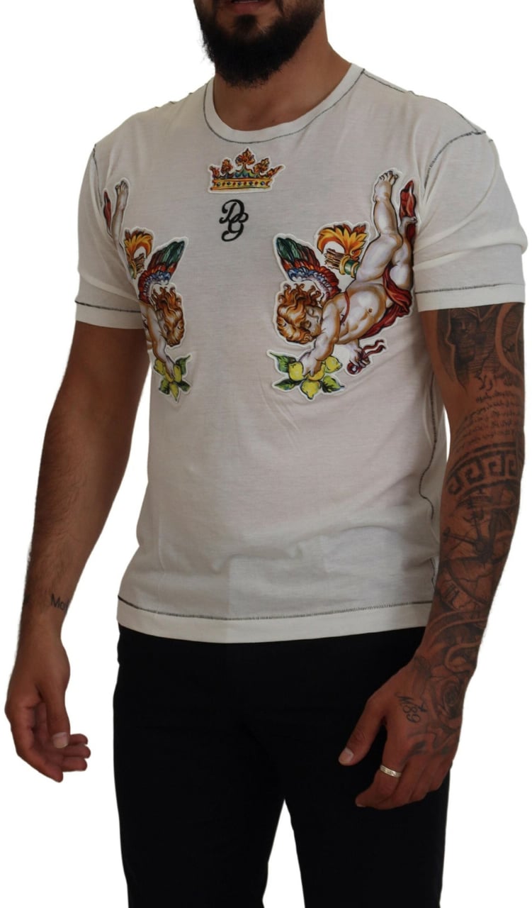 Dolce & Gabbana White Printed Short Sleeves Men T-shirt Wit